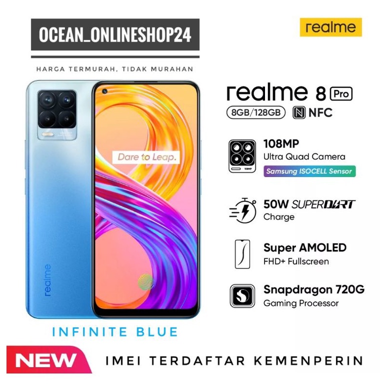 PROMO REALME 8 PRO RAM 8GB 128GB NFC - BLUE - 108MP - 6.4" AMOLED