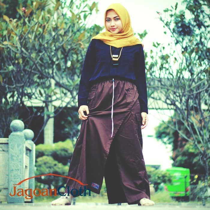 Jual Rok Celana Muslimah Bahan Drill Ukuran M Warna Coklat Tua Pramuka