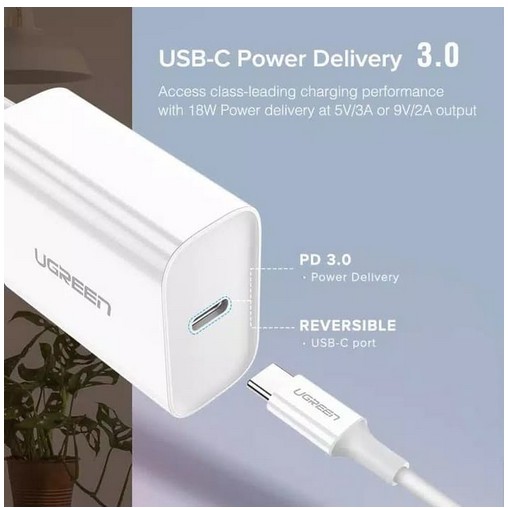 Ugreen Charger Type C Quick Charge with PD 18 watt WHITE- 60450