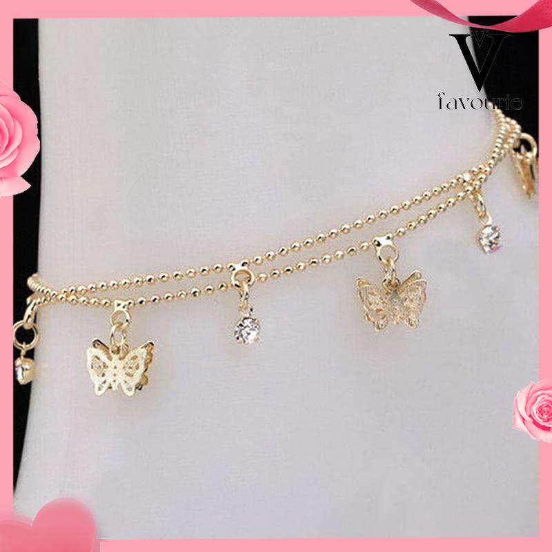 [COD]Double Layer Hollow Butterfly Liontin Gelang Kaki Paduan Fashion Sepatu Wanita Yang Indah-FA