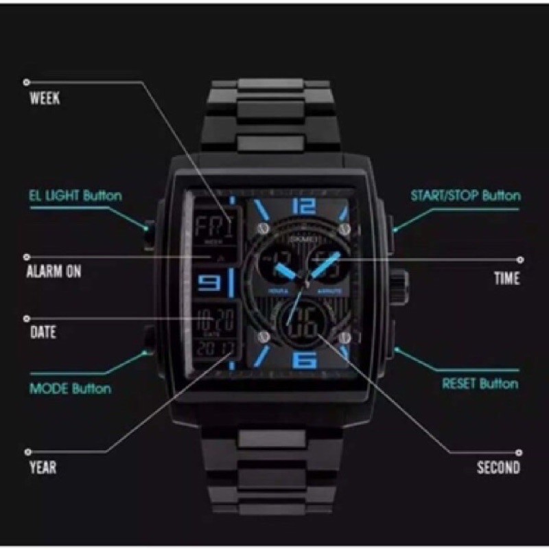 Jam Tangan Pria Digital Analog Skmei 1274 Gold Water Resistant 50m GESPER HITAM