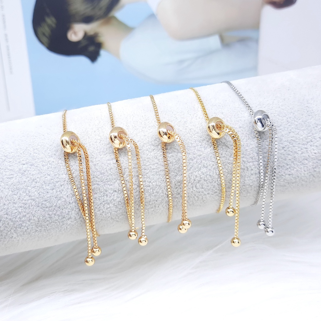 Xuping Gelang Serut Wanita Lapis Emas Batu Putih Bola Ukir - BB501