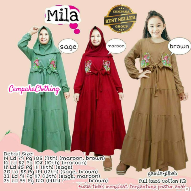 MILA BY CEMPAKA CLOTHING||GAMIS+JILBAB FULL KAOS COTTON