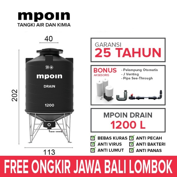 Toren 1200 Ltr Drain Wave Hitam MPOIN