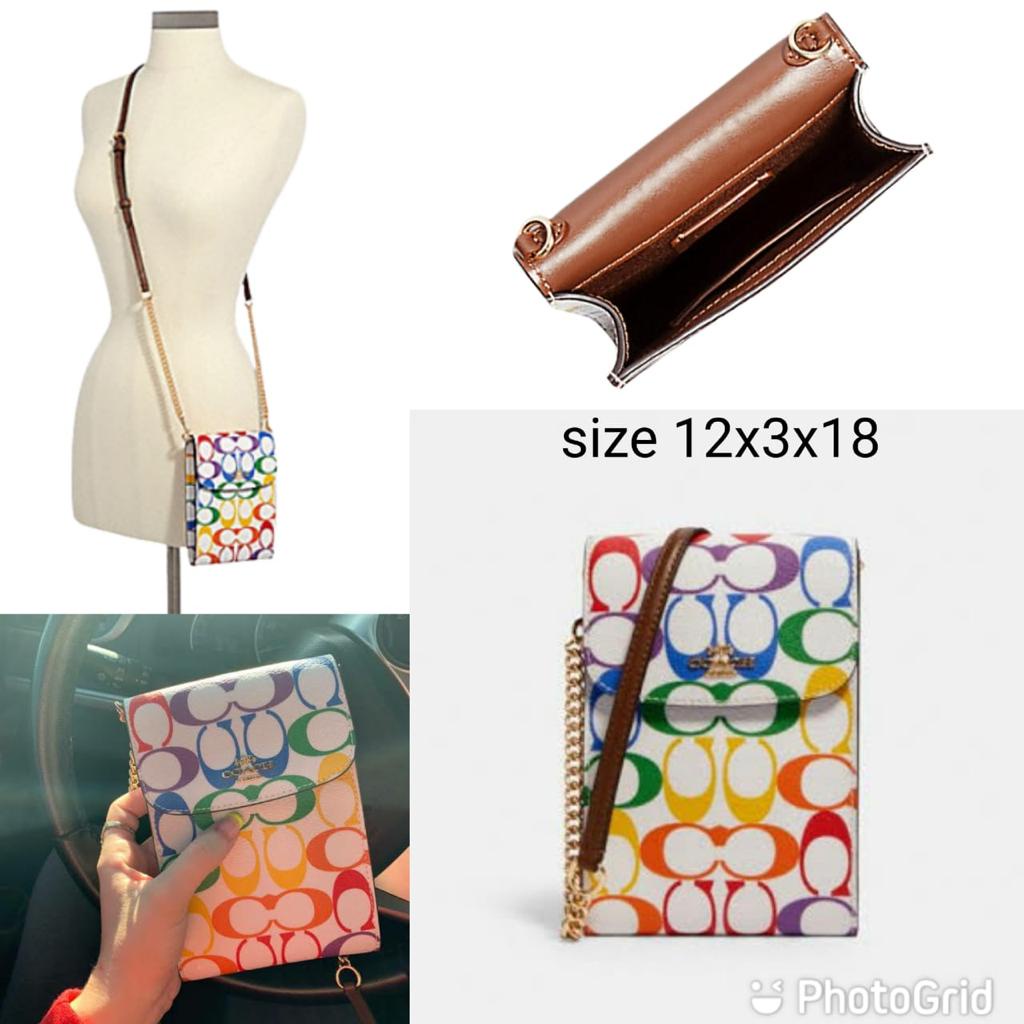 Tas Coach Phone Xbody Rainbow Signature New Original