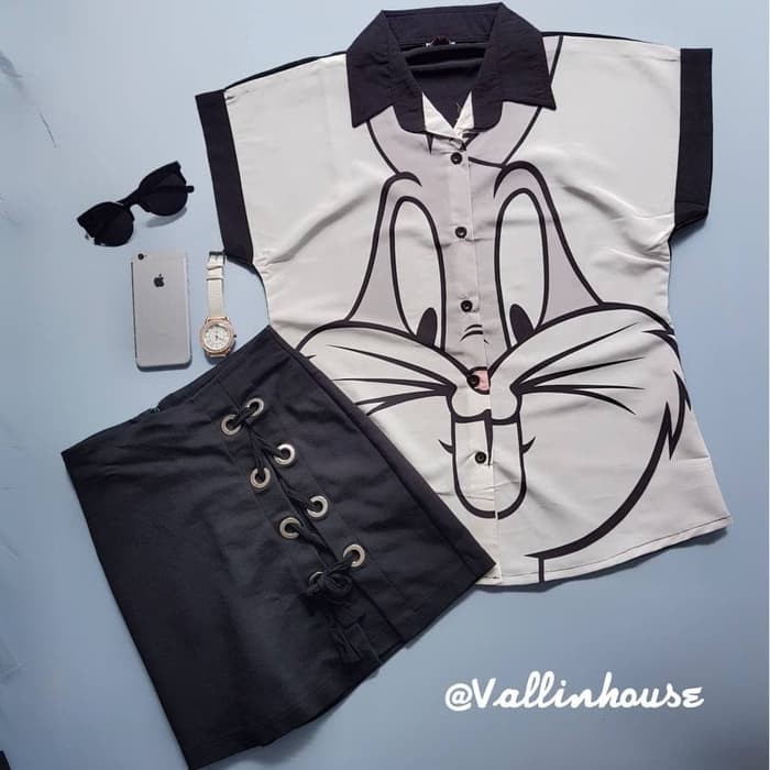 Looney tunes/Bugs Bunny/Kemeja/Kemeja Santai/Atasan/Tshirt