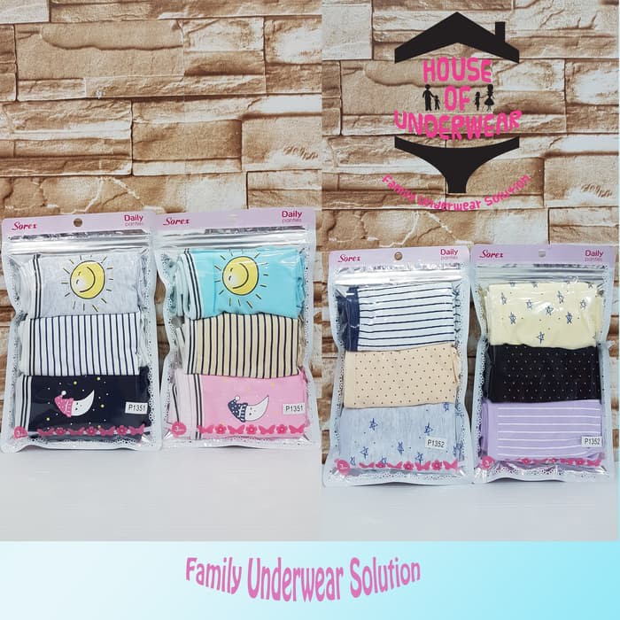 ready sorex cd wanita remaja motif lucu bahan katun isi 3