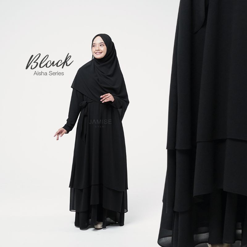 Jamise | Aisha Series - Black | Jamise Syari | Faezia Official Shop -  Gamis Pashmina Keundangan Sya