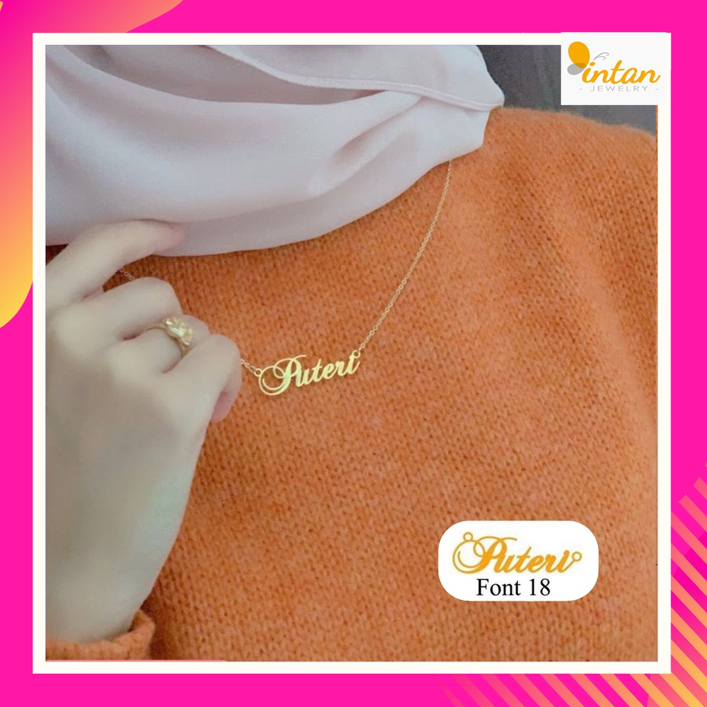 kalung nama wanita lapis emas sendiri custom murah inisial titanium nama bandul liontin - FONT 18