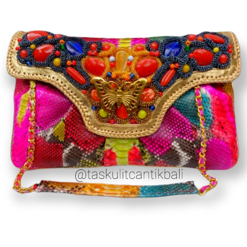 Clutch Pesta Adinda Size M Multi Color - Clutch Model Buaya Asli Tas Kulit Ular Piton