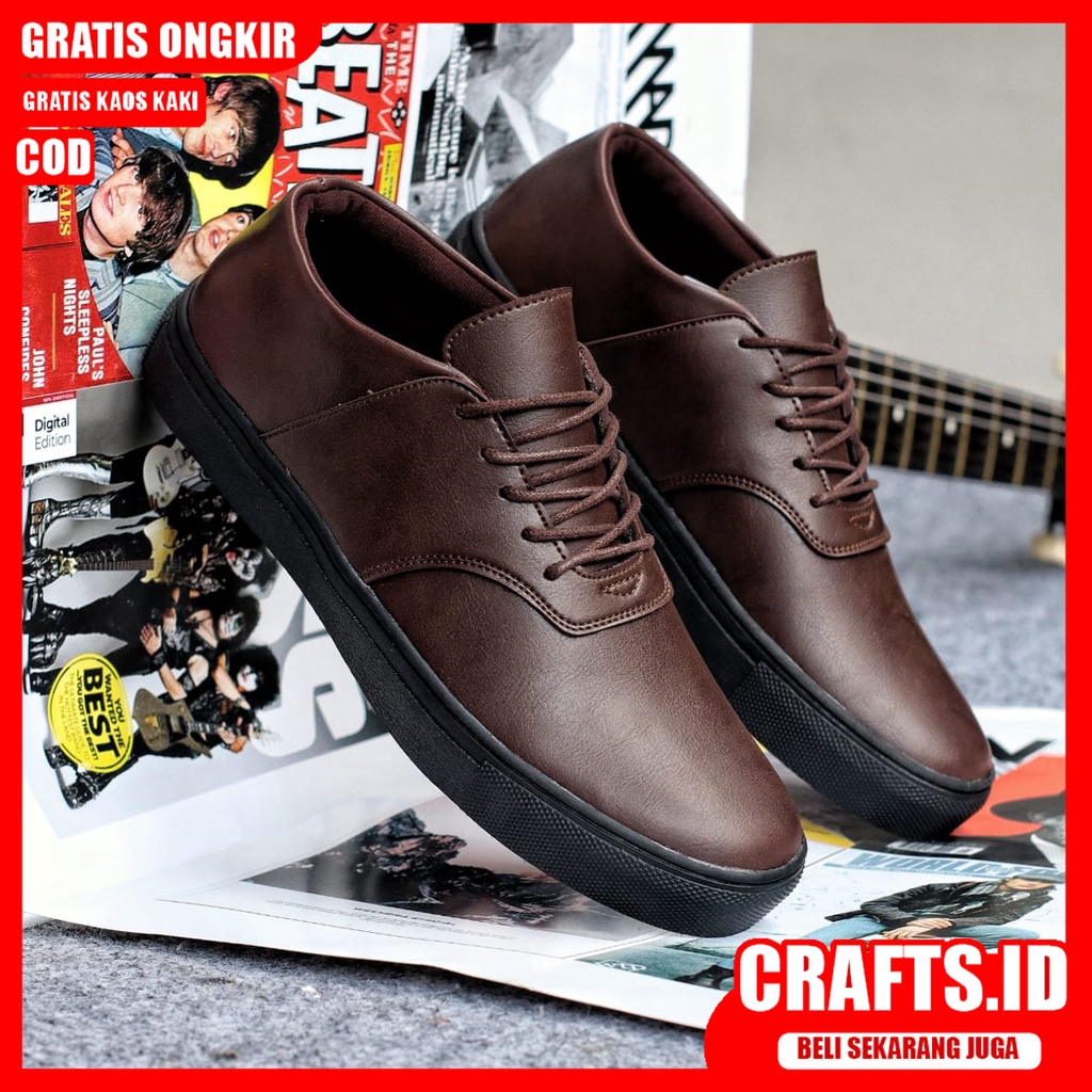 CRAFTS X AUTHEN Sepatu Kasual Pria Kulit Syntetic Sepatu Pria Casual Sepatu Cowok/Cowo Sepatu Kerja Kantor Kondangan Semi Formal Kuliah Keren Termurah