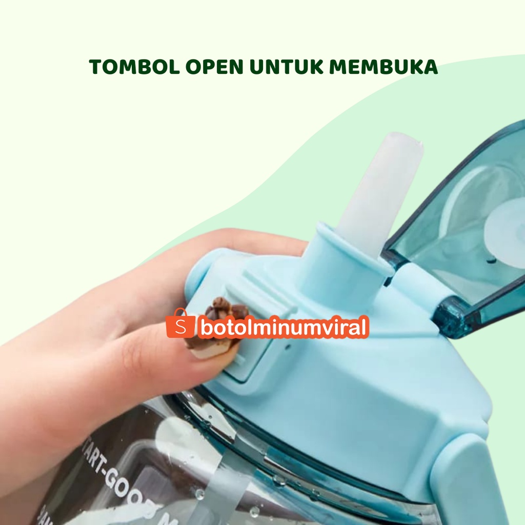 Botol Minum Viral 2 Liter Tritan Tiktok Murah Motivasi Waktu Stiker premium Ori Original Berkualitas