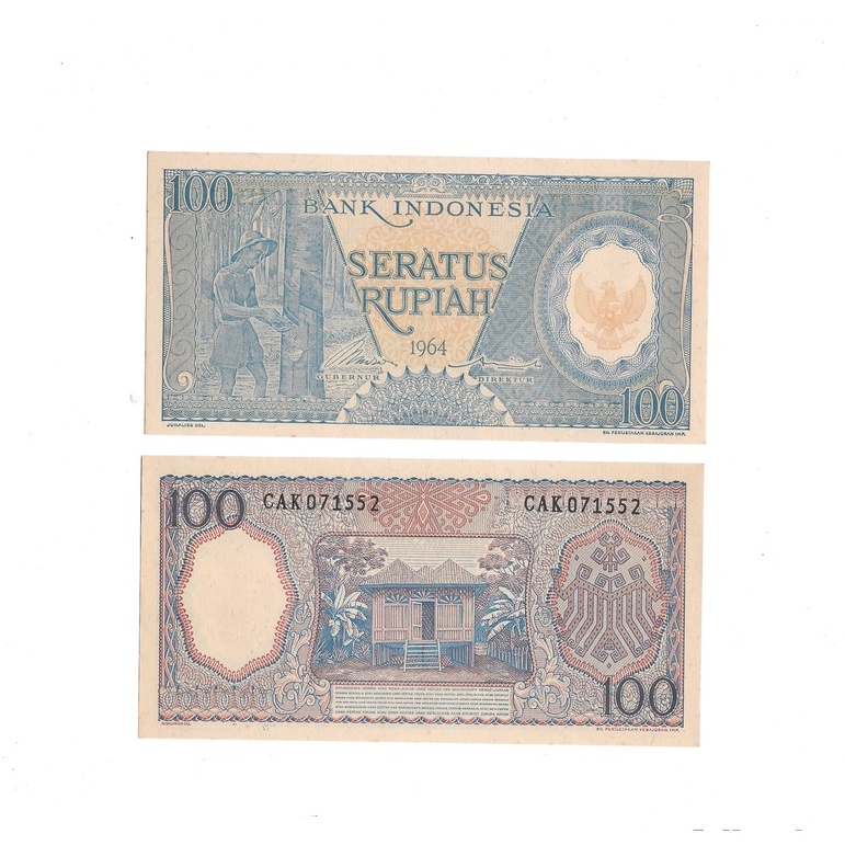 Uang kuno Indonesia 100 Rupiah 1964 (BIRU)  Seri Pekerja Tangan III