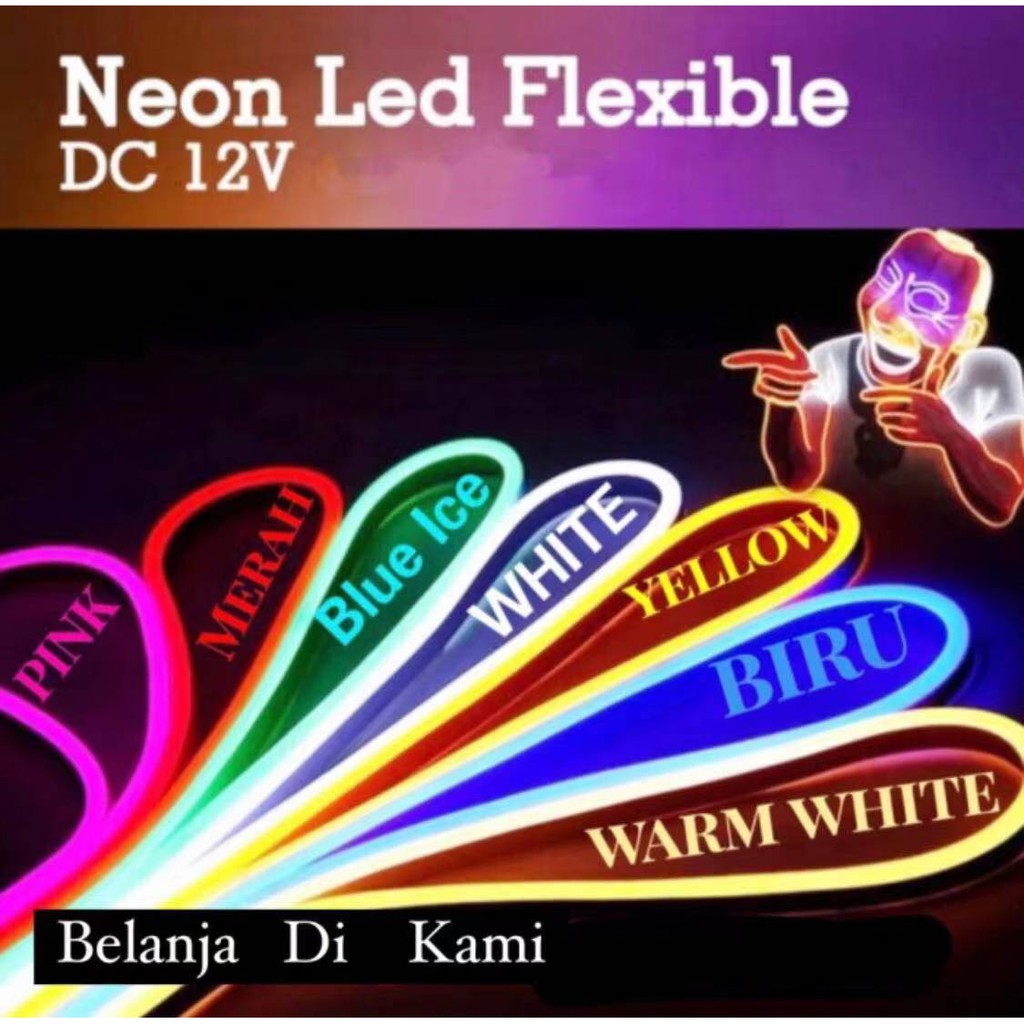 NEON FLEXIBLE 12v NEON FLEXIBLE LAMPU LED SELANG PANJANG 5M KUALITAS SUPER WATERPROOF