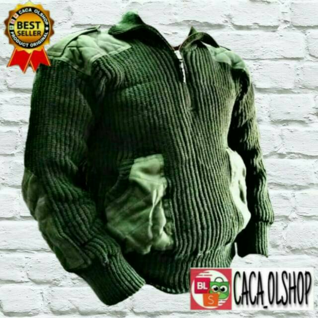 Jaket Switer Hijau/Ijo Army Rajutan Merk AR Exclusive