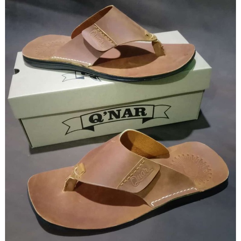 QNAR  Sandal jepit pria kulit asli 100% sol karet tpr tidak licin