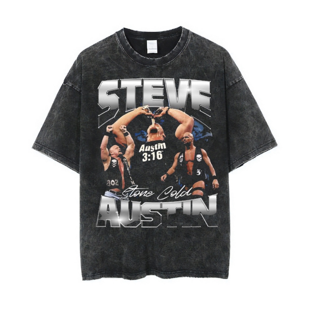 Psycho Crucify "Steve Austin" Oversized T-Shirt | Stone Wash | Kaos Steve Austin | Stone Cold | Kaos