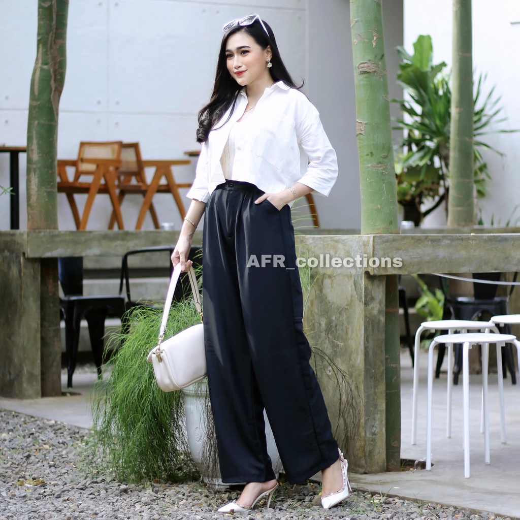 Meira Pants - Celana Panjang Wanita 100 CM - Loose Pants Kancing - Celana Kulot Wanita - Celana Kantor Formal/Casual - Trousers Wanita - Celana Anti Kusut