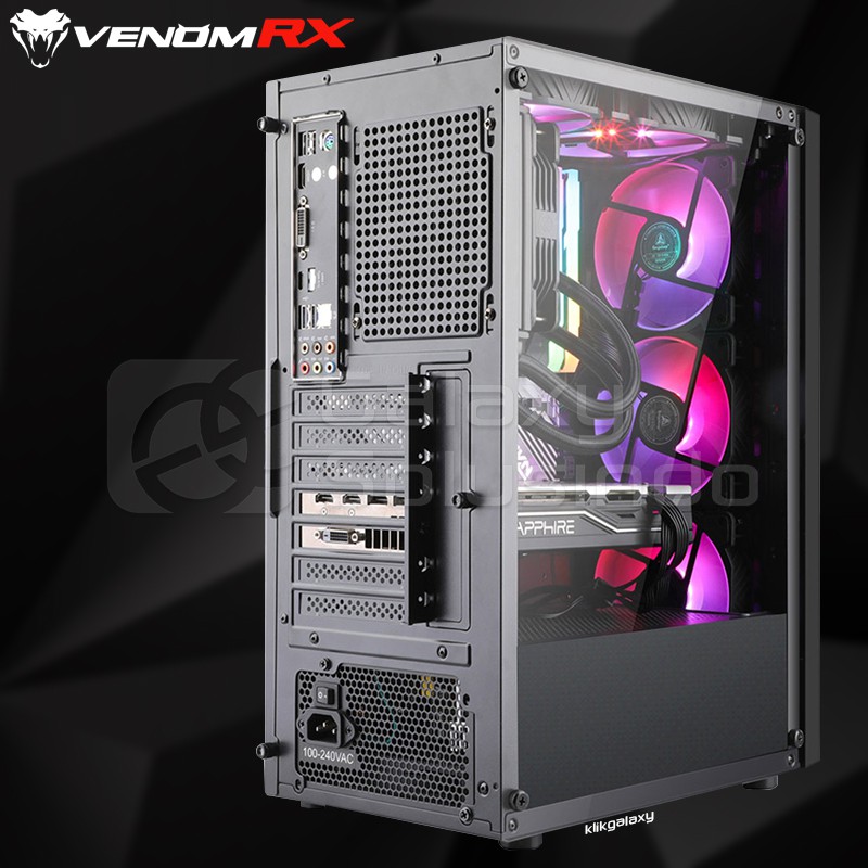 VenomRX ARASAKA Backlit Front Panel Tempered Glass Side Gaming Case - Black Hitam