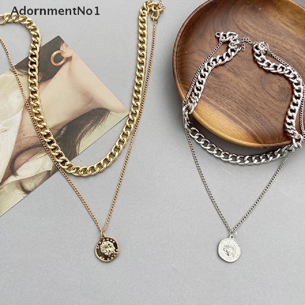 (AdornmentNo1) 1pc Kalung Choker Rantai Banyak Lapis Warna Emas / Silver Vintage Untuk Wanita