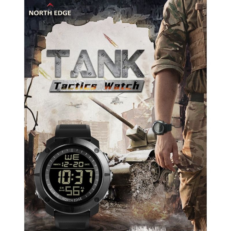 NORTH EDGE TANK New Men's Digital Military Watches 50M Waterproof Sports Stopwatch Watches For Men Date Army Clock