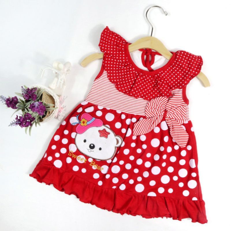 DRESS FASHION ANAK PEREMPUAN 1-2 TAHUN MOTIF SWEET BEAR 1 TAHUN