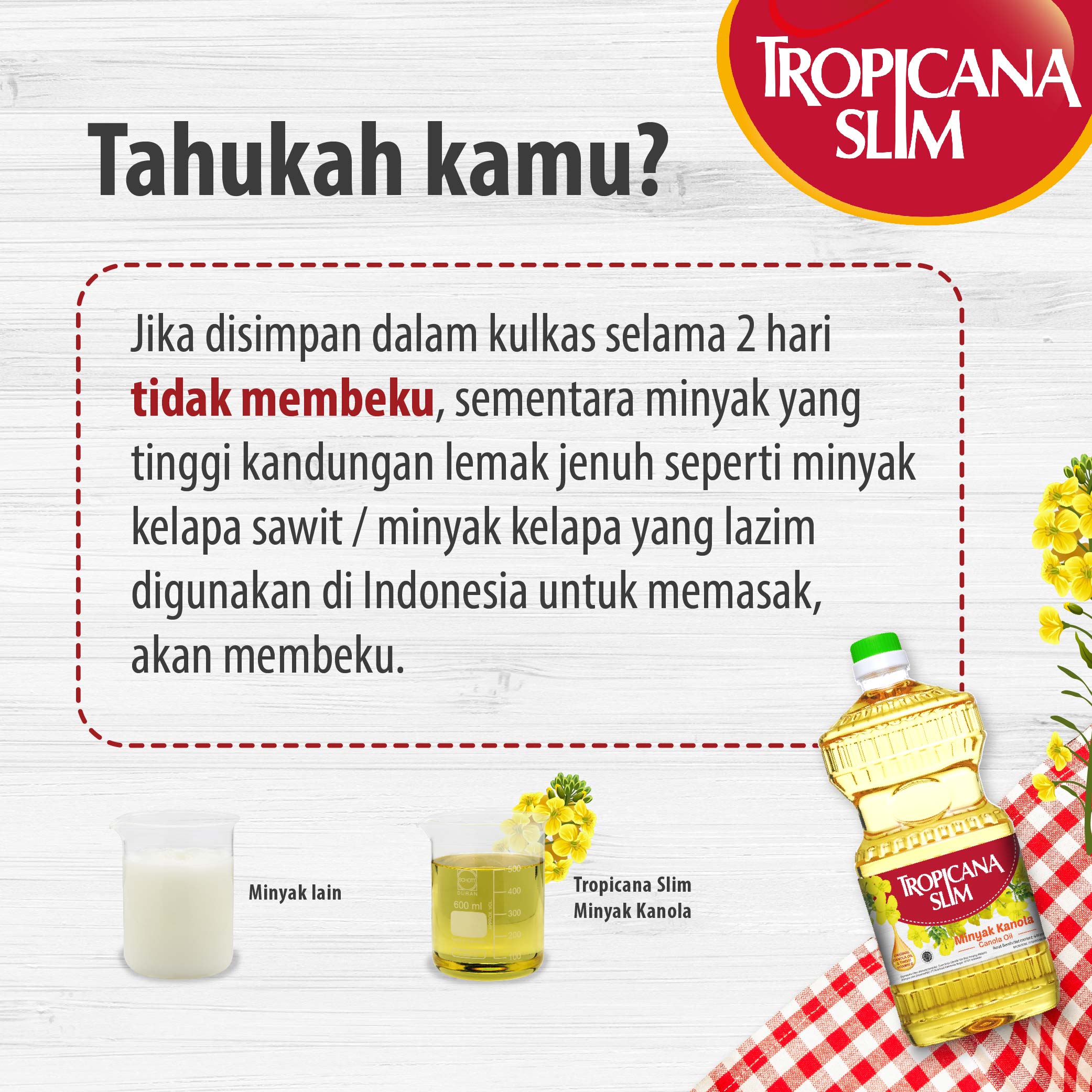 <b>Tropicana</b> <b>Slim</b> Canola Oil 946ml terbuat dari 100% biji Kanola pilihan, ting...