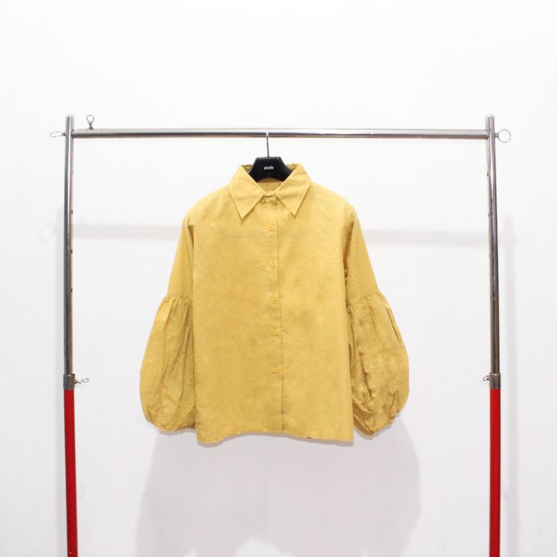 Rubi Balon Top (Kuning) | Kemeja Lengan Balon | Kemeja Rubiah Wanita| Kemeja Ruby | Kemeja Polkadot