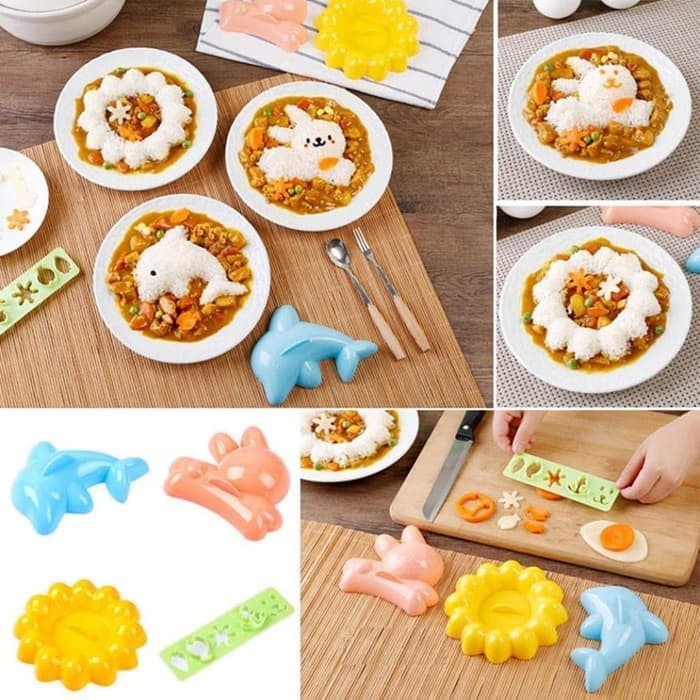 Cetakan Nasi Bento 4 in 1 Dolphin Rabbit Lucu Dan Unik