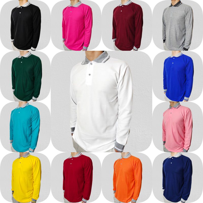Kaos Polo shirt Kerah polo Kerah Polos Lengan Panjang M L XL XXL 3XL