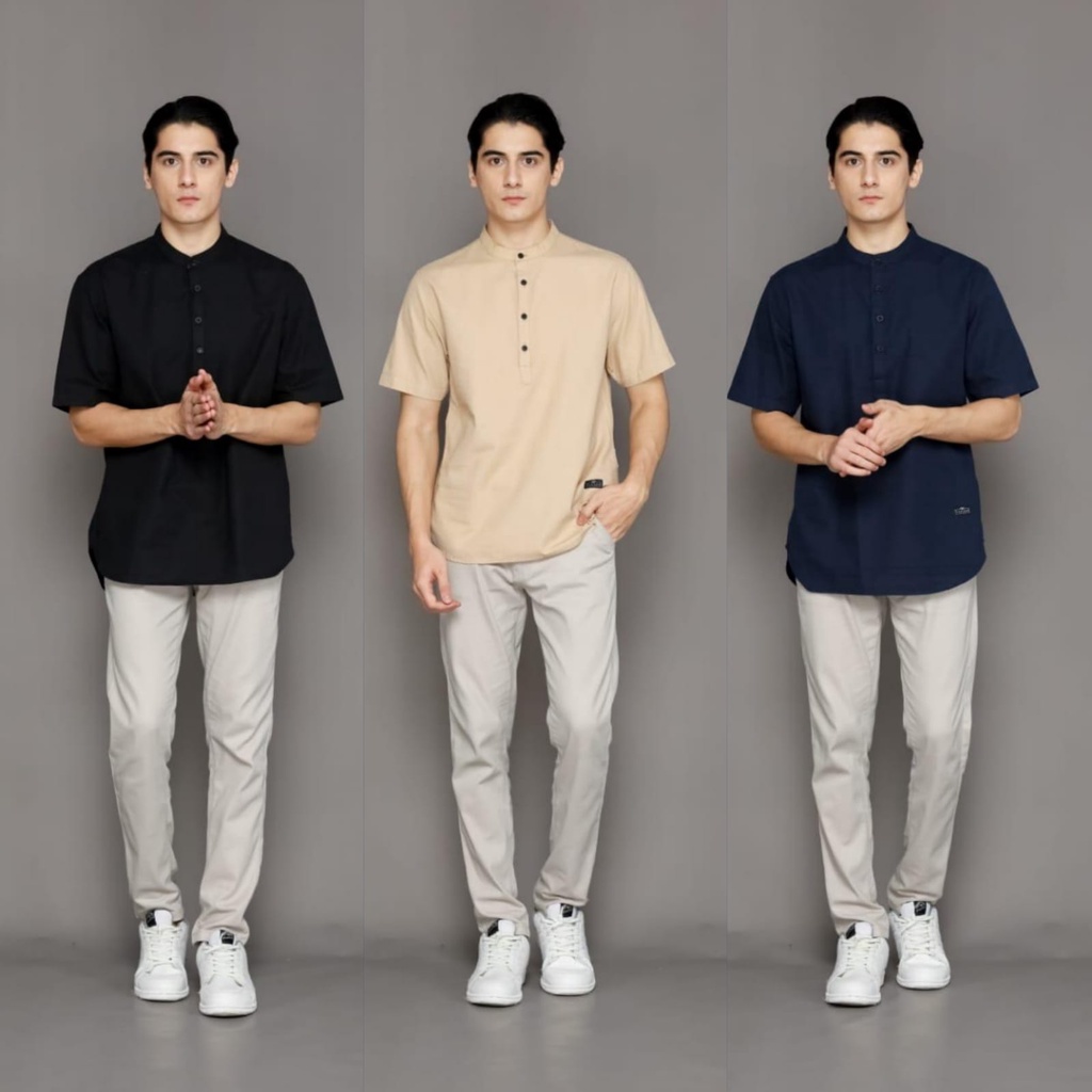 Kemeja Koko Pria Lengan Pendek Katun Linen Premium - Baju Koko Linen Basic Polos - Kemeja koko lengan pendek - Baju koko katun