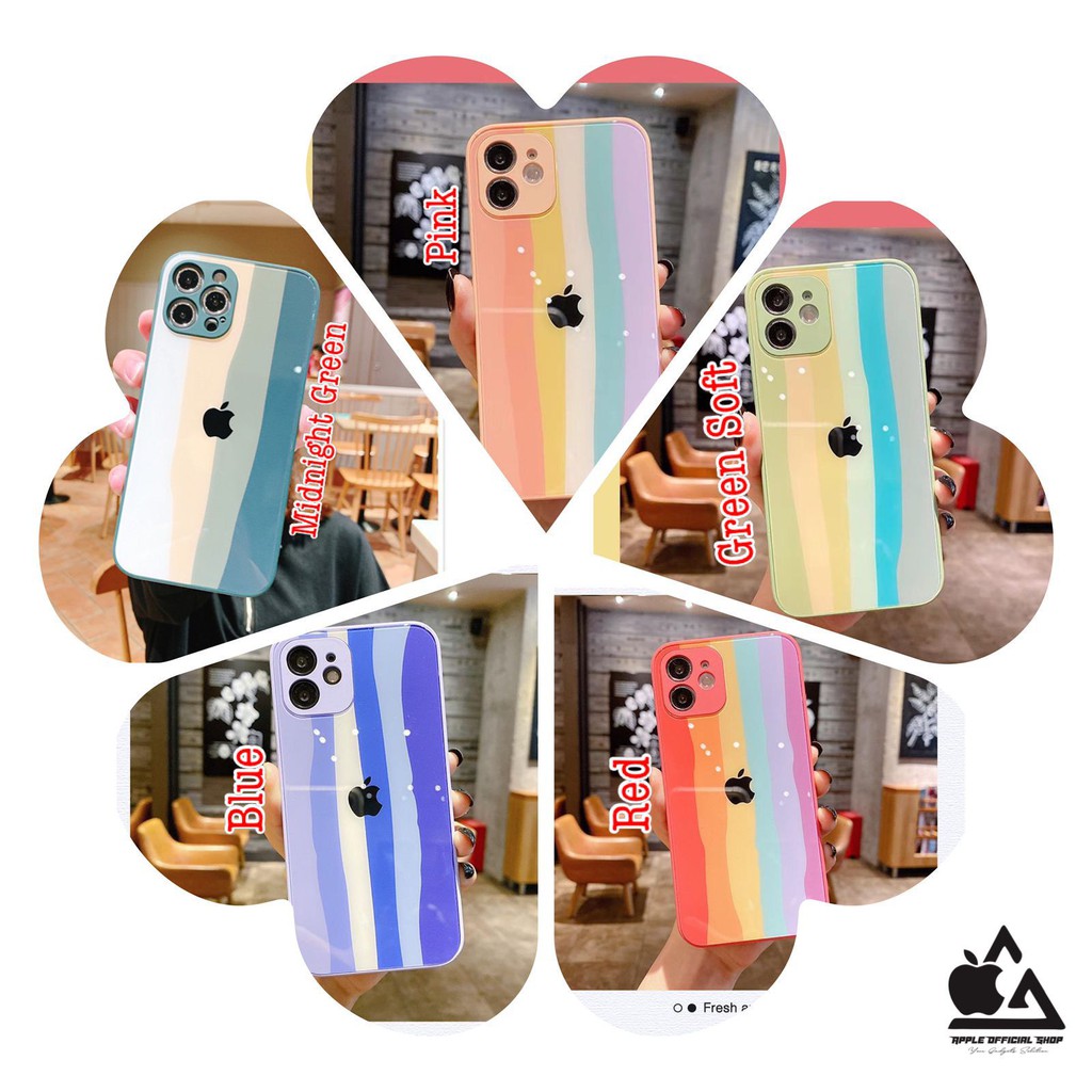 Premium Glass Case Rainbow iPhone 6 6+ 7 7+ 8 8+ SE 2 TEMPERED PELANGI SOFTCASE HARDCASE