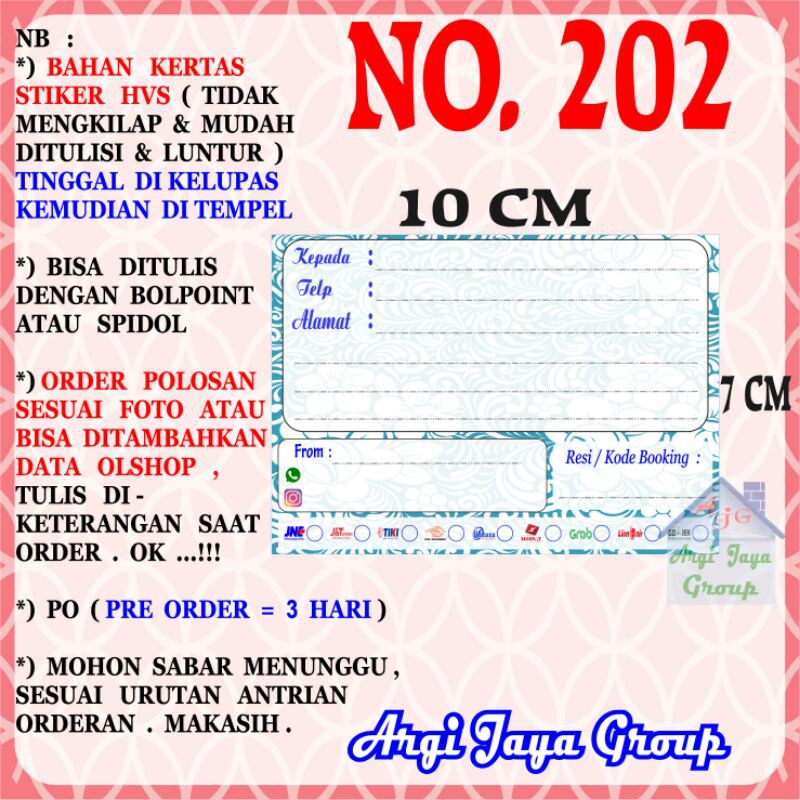 

Stiker HVS - Stiker Pengiriman - Sticker Alamat Olshop Murah Nomer 202-10x7cm