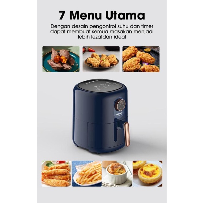 Samono Air Fryer Mesin 4L Penggorengan Tanpa Minyak Touch Screen Magic Fryer Pot 7 Mode Masak SW-AFBE04 Blue