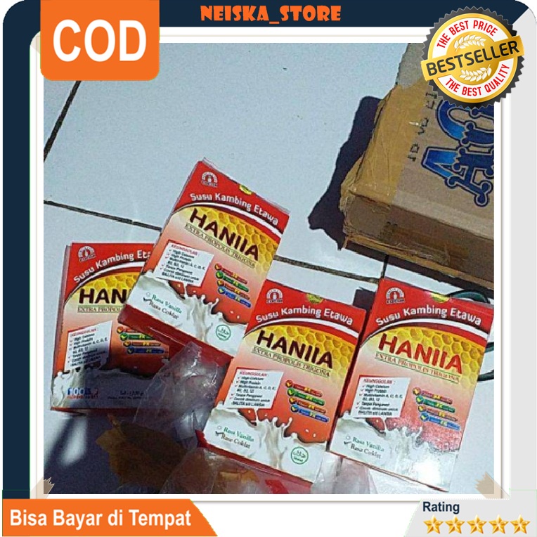 

Susu Kambing Etawa Extra Propolis Trigona HANIIA Rasa Coklat Susu Etawa Bubuk Murni Netto 200 gram