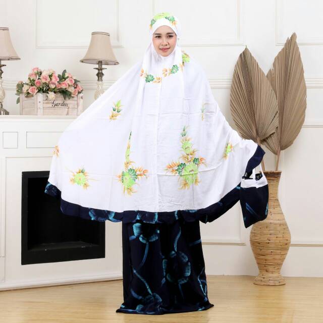 MUKENA DEWASA BATIK CAP WARNA PUTIH BIRU HIJAU HITAM KUNING JUMBO KATUN SANTUNG RUKUH SETELAN REMAJA