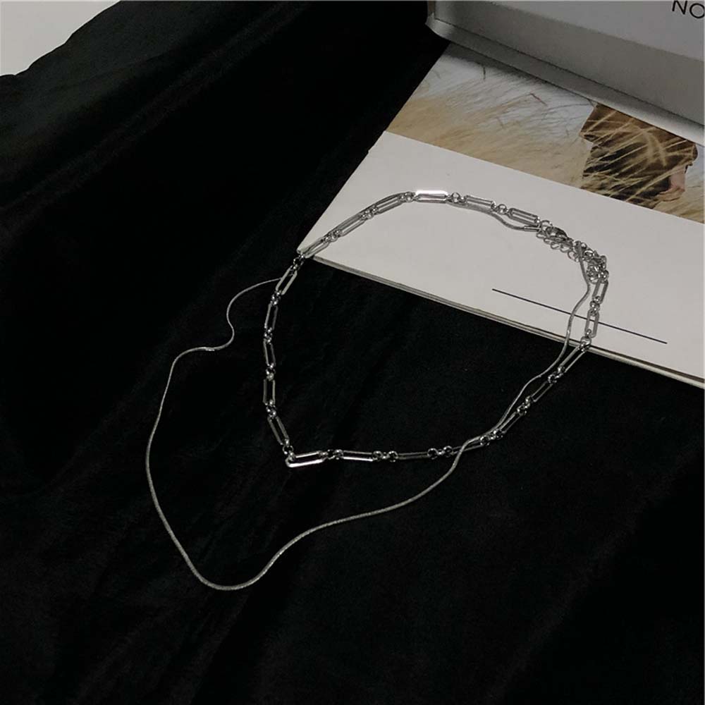 Needway  Hip Hop Clavicle Chain Trendy Fashion Jewelry Chain Necklace Women Punk Long Chain Stainless Steel Korean Double Layer Choker/Multicolor