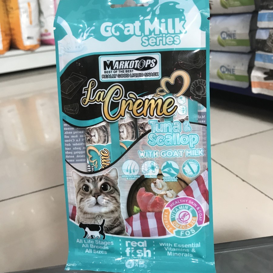 la creme markotops creamy tuna scalop snack kucing 60gr