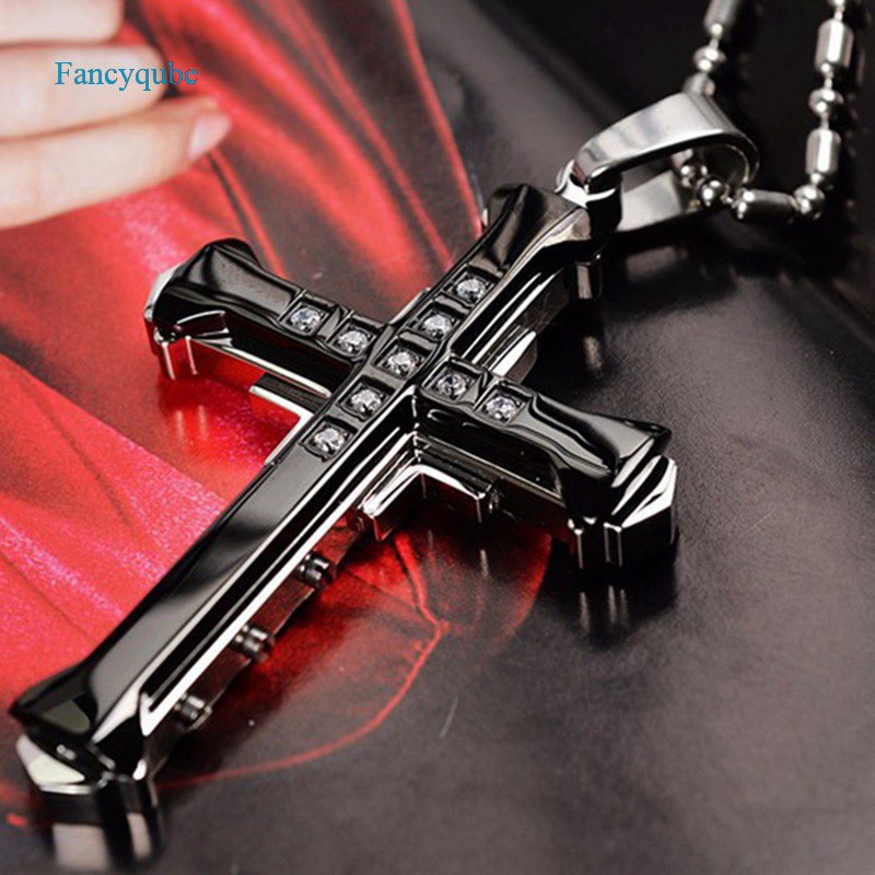 Crystal Cross Pendant Necklace Stainless Steel Zirconia Jesus Cross Pendant Necklace Men's Jewelry