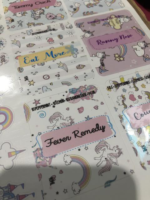 Essential Oil Sticker Set Label Resep 10ml Kids Design Unicorn 1