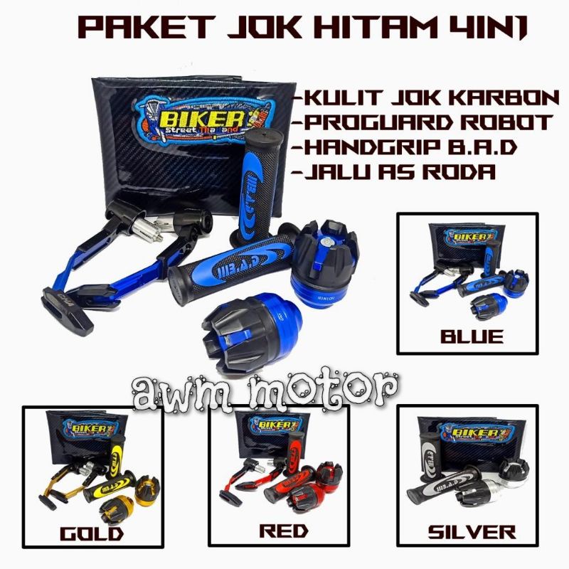 paket variasi motor, kulit jok + handgrip bad Nike + jalu as roda depan + proguard robot universal