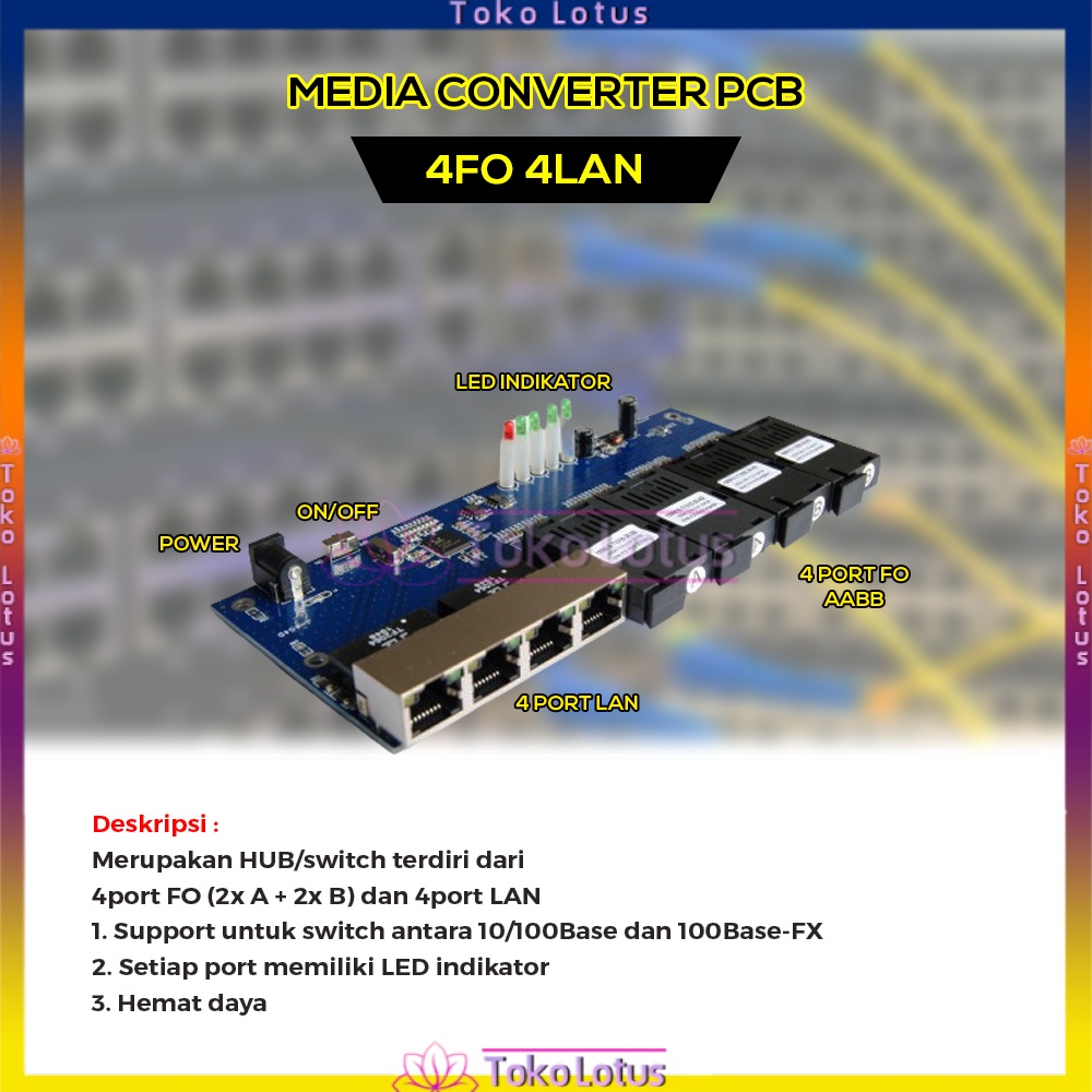 Pcba Ethernet Fiber Switch 4 RJ45 4 SC Optik Media Converter Single