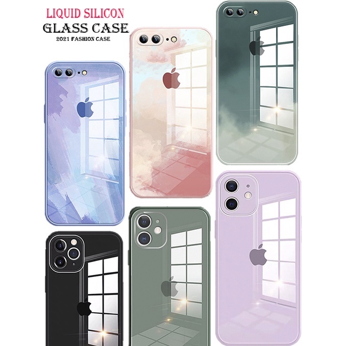 SOFT CASE CASING SILICONE FOR IPHONE 6 6g 6S 6PLUS 7 7PLUS 8 8PLUS SOFTCASE WITH LOGO TEMPERED GLASS