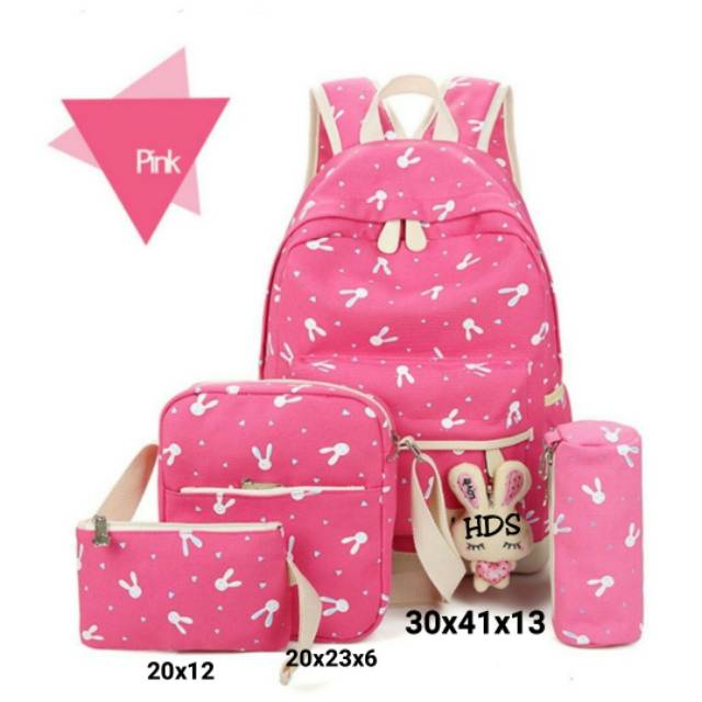 Ransel motif PLAYBOY RABBIT kanvas 4 in1 tas ransel murah tas sekolah