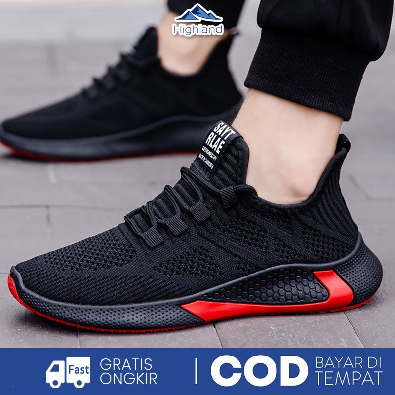 Highland Sepatu Pria Hitam Original Sneakers Black Trendy Kerja Sepatu Jalan Fashion Sepatu Kuliah MR126