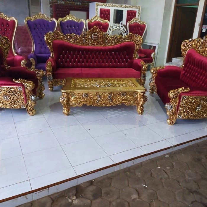 SOFA TAMU JATI UKIR BELAGIO TEBOK GOLD