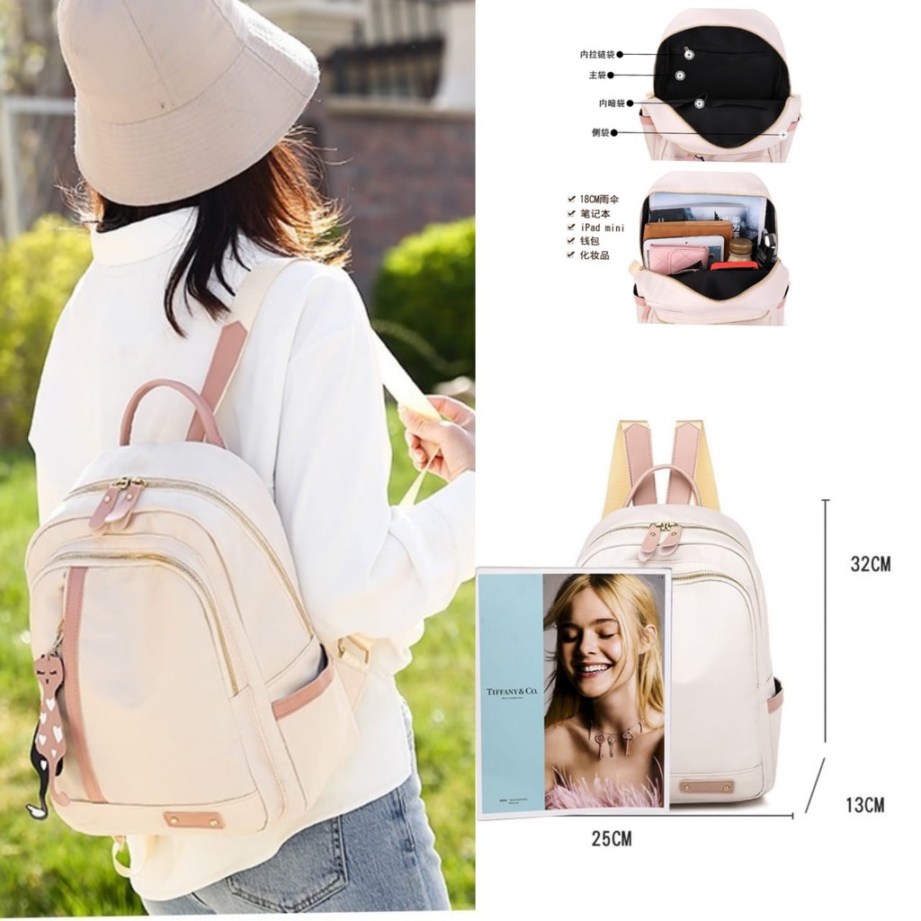 TAS RANSEL WANITA KOREA KREM TA410C3 CHAPADA BACKPACK ANTI AIR GENDONG SEKOLAH KULIAH PREMIUM IMPORT