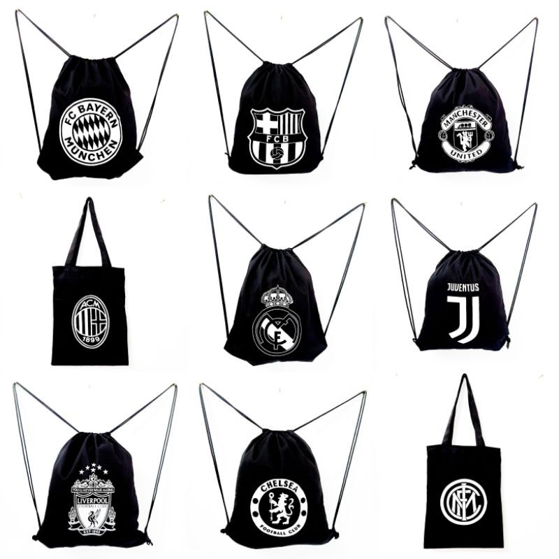 Totebag / string bag tas ransel serut sablon football club bola | bahan drill halus