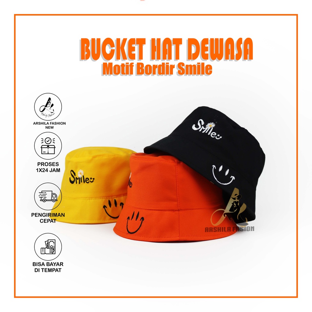 Topi Bucket Perempuan Motif Smile-Daisy Dewasa