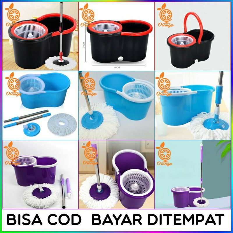 (Stainless) Spin Mop 360 Rotate Alat Pel Pembersih Lantai Super Rotary Pelan Praktis